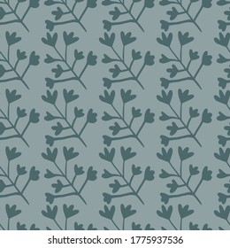 Little botanic elements seamless pattern in darl blue tones. Simple floral design. Great for wrapping paper, textile, fabric print and wallpaper. Vector illustration.