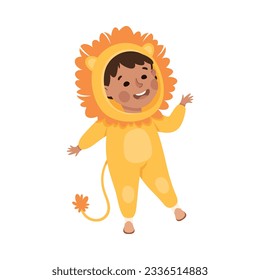 Little Boy Actor in Theater Costume of Lion with Mane Showing Performance Vector Illustration