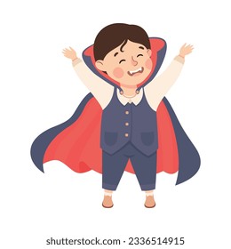 Little Boy Actor in Theater Costume of Count Dracula Showing Performance Vector Illustration