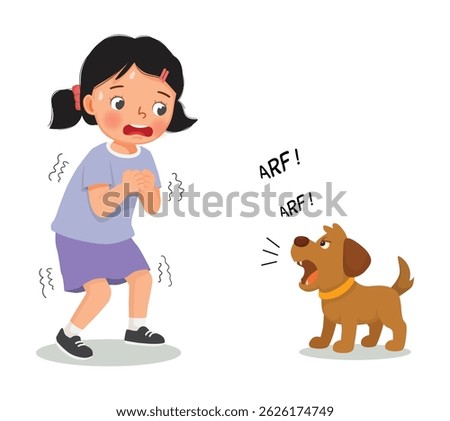 Little boy afraid of a dog barking make him shivering and trembling