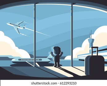 Little boy in airport terminal