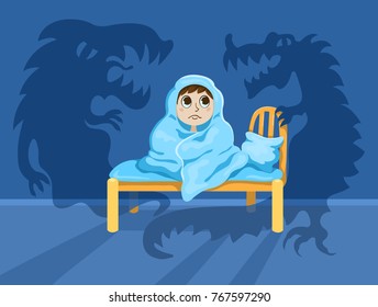 The little boy alone on the dark. Vector illustration.