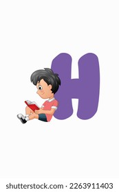 Little boy with Alphabet H vector design illustration.