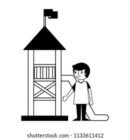 little boy in amusement park isolated icon