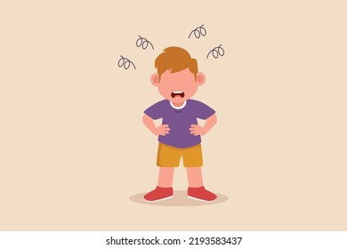 Little boy with angry expression. Child expression concept. Colored flat graphic vector illustration