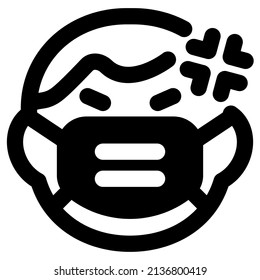little boy angry with a facial expression wearing the mask