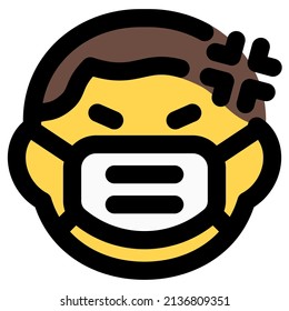 little boy angry with a facial expression wearing the mask