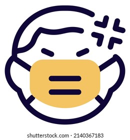 little boy angry with a facial expression wearing the mask