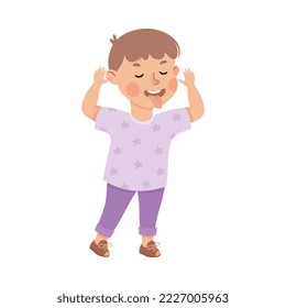 Little Boy with Angry Grimace Showing Tongue Teasing Somebody Vector Illustration