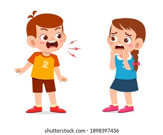 little boy angry and shout to little girl