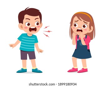 Little Boy Angry And Shout To Little Girl