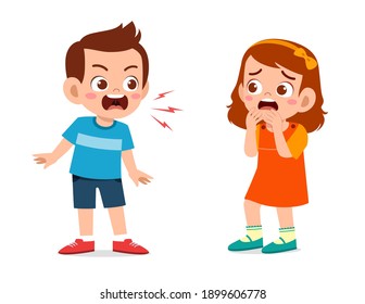 little boy angry and shout to little girl