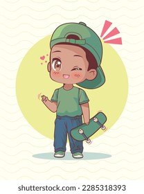 little boy anime with skateboard character