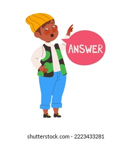 Little Boy Answering Question Learning English Word Vector Illustration
