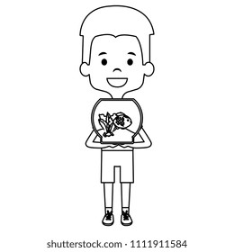 little boy with aquarium fish