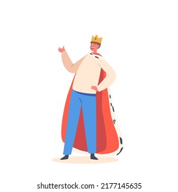 Little Boy Artist Playing Role of King or Prince on Theater Stage. Child in Funny Theatrical Costume Isolated on White Background. School Performance, Spectacle Art. Cartoon People Vector Illustration
