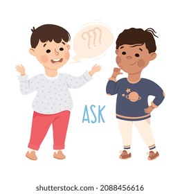 Little Boy Asking Question to His Agemate Vector Illustration