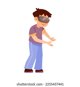 Little Boy in Augmented Reality Glasses Vector Illustration