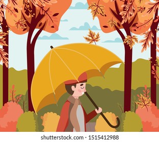 little boy with autumn suit in the field