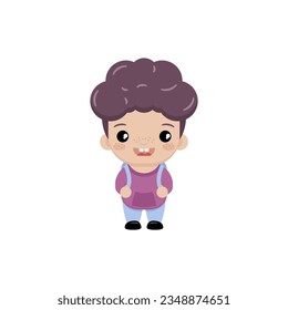 Little boy with a backpack. Back to school. Student with a school bag ready for the first of September. Vector illustration.