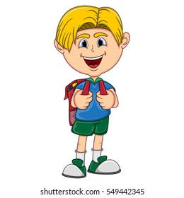 little boy with backpack cartoon vector illustration