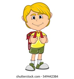 little boy with backpack cartoon vector illustration