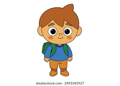 Little Boy with Backpack Going to School Vector Illustration: Cartoon, Clipart, and Line Art Design for Printable Graphics