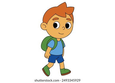 Little Boy with Backpack Going to School Vector Illustration: Cartoon, Clipart, and Line Art Design for Printable Graphics