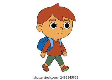 Little Boy with Backpack Going to School Vector Illustration: Cartoon, Clipart, and Line Art Design for Printable Graphics