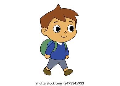 Little Boy with Backpack Going to School Vector Illustration: Cartoon, Clipart, and Line Art Design for Printable Graphics