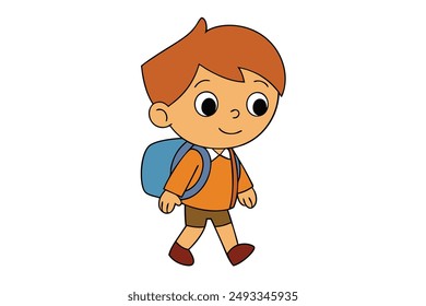 Little Boy with Backpack Going to School Vector Illustration: Cartoon, Clipart, and Line Art Design for Printable Graphics