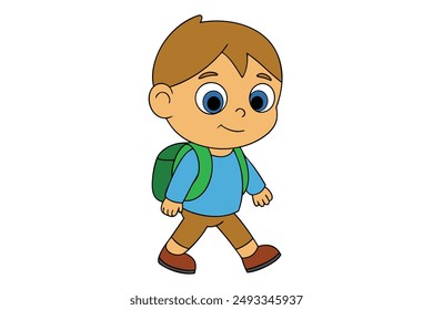 Little Boy with Backpack Going to School Vector Illustration: Cartoon, Clipart, and Line Art Design for Printable Graphics