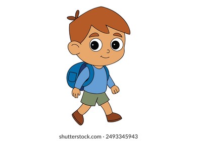 Little Boy with Backpack Going to School Vector Illustration: Cartoon, Clipart, and Line Art Design for Printable Graphics