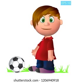 Little boy  with ball,  cartoon character on a transparent  background. High resolution