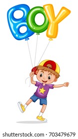 Little boy with balloon for word boy illustration