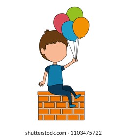 little boy with balloons helium character