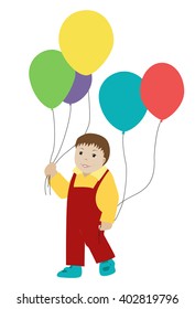 Little boy with balloons on white background. Flat vector.