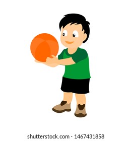 A little boy with a basketball in his hands. Color vector illustration isolated on white background.