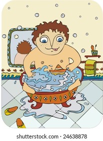 The little boy in a bath