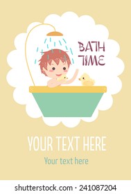a little boy bath with ducks.cute vector