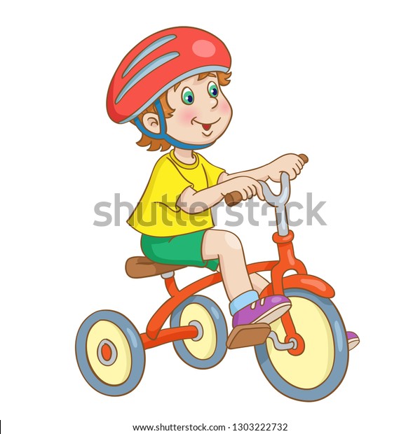 Little Boy Big Red Helmet Rides Stock Vector (Royalty Free) 1303222732