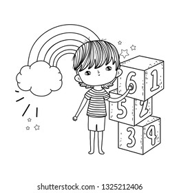 little boy with blocks numbers