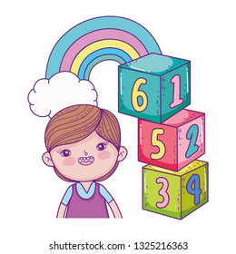 little boy with blocks numbers