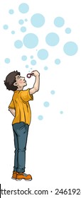 Little boy blowing bubbles, vector illustration