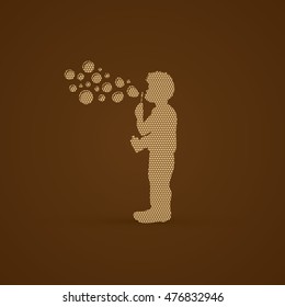 A little boy blowing soap bubbles designed using geometric pattern graphic vector.