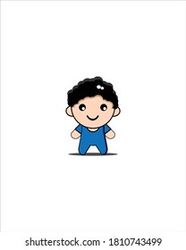 Little boy in blue mascot vector illustration design