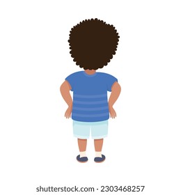 Little Boy in Blue Sweatshirt Standing Turned His Back Looking at Something Vector Illustration