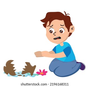 Little Boy Break Flower Pot, 
Clumsy Child.