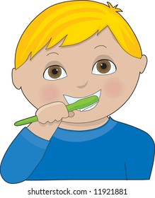 A little boy brushing his teeth