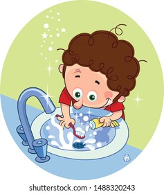 Little boy brushing his teeth